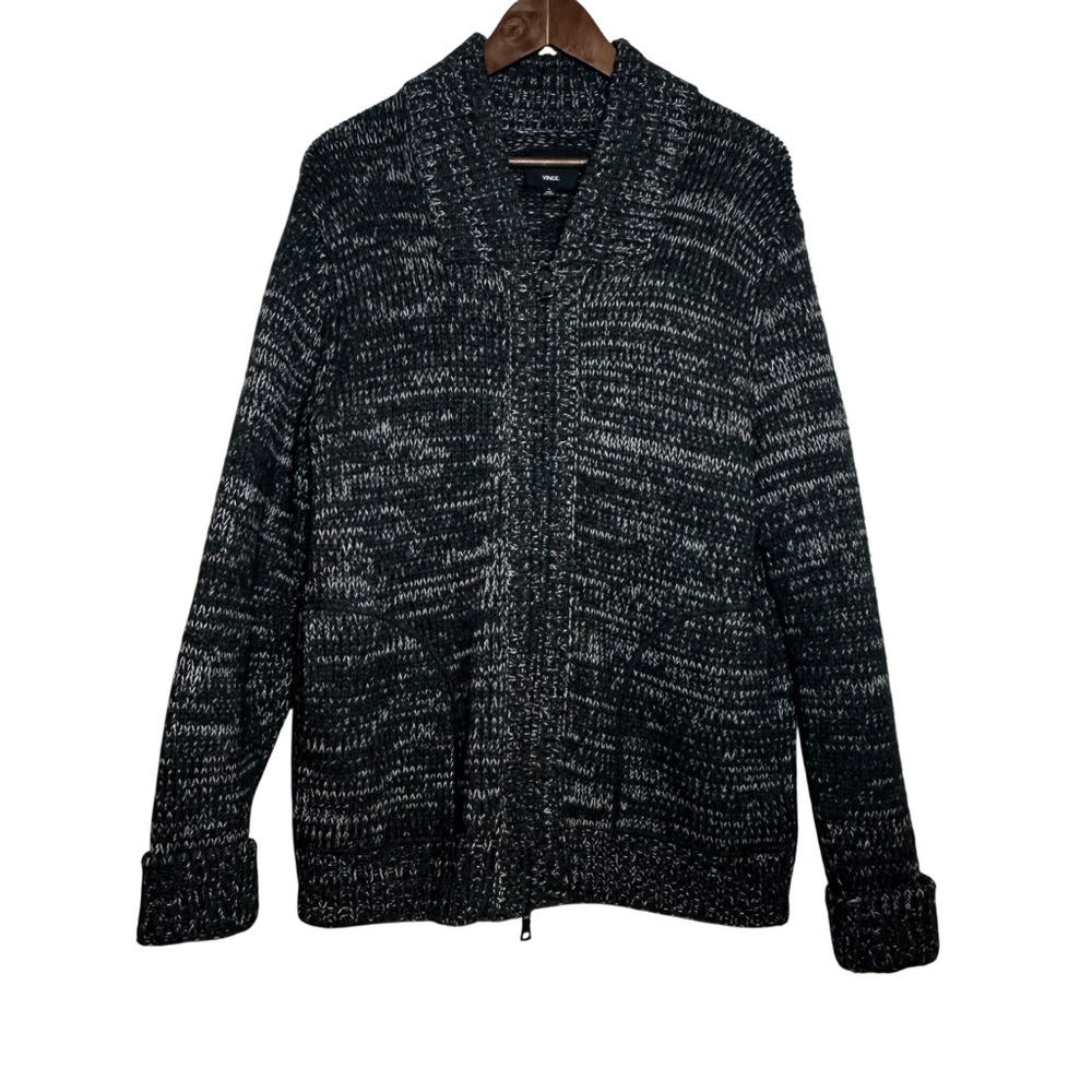 VINCE Wool Yak Marled Cardigan Sweater M gray full zip